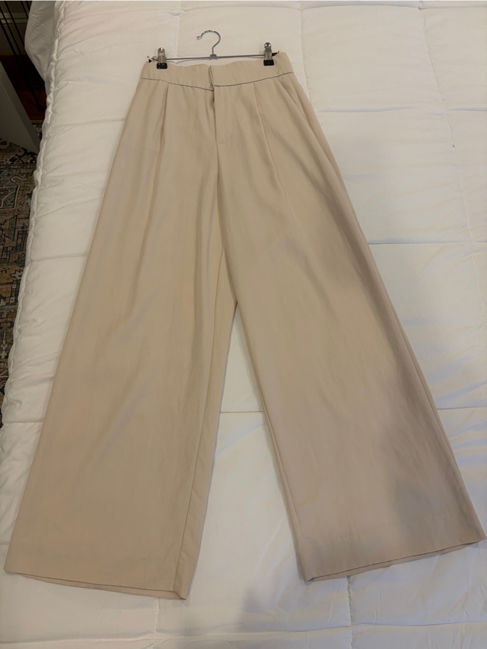 Zara Wide-Leg Khaki Trousers in Light Beige